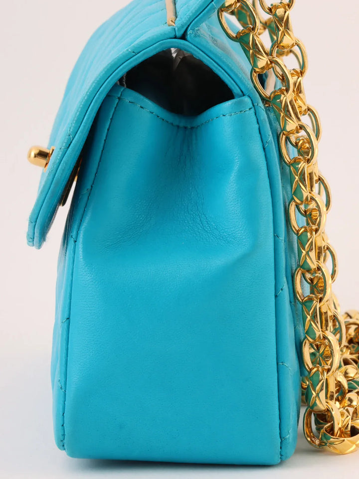 Chanel Around 1990 Made Turn-Lock Bijoux Chain Bag Turquoise Blue