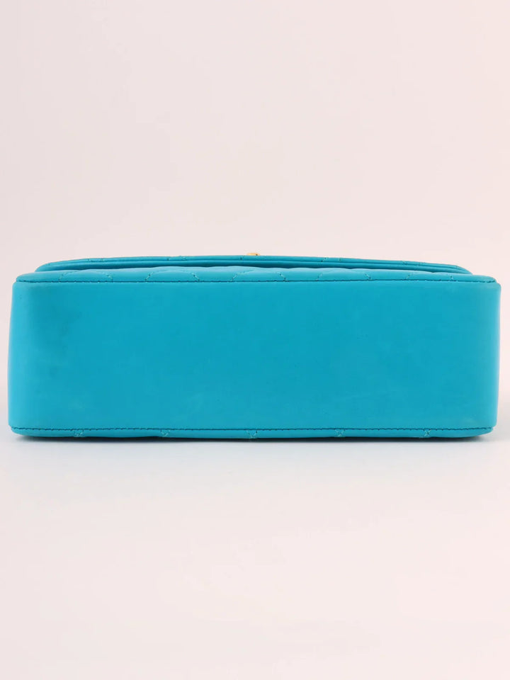 Chanel Around 1990 Made Turn-Lock Bijoux Chain Bag Turquoise Blue