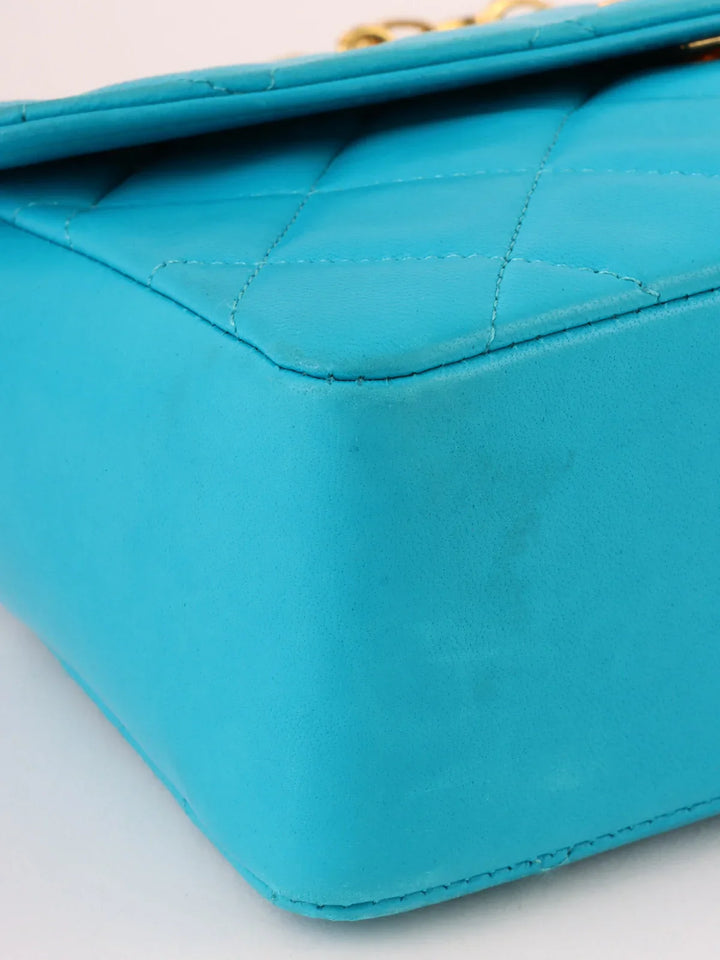 Chanel Around 1990 Made Turn-Lock Bijoux Chain Bag Turquoise Blue