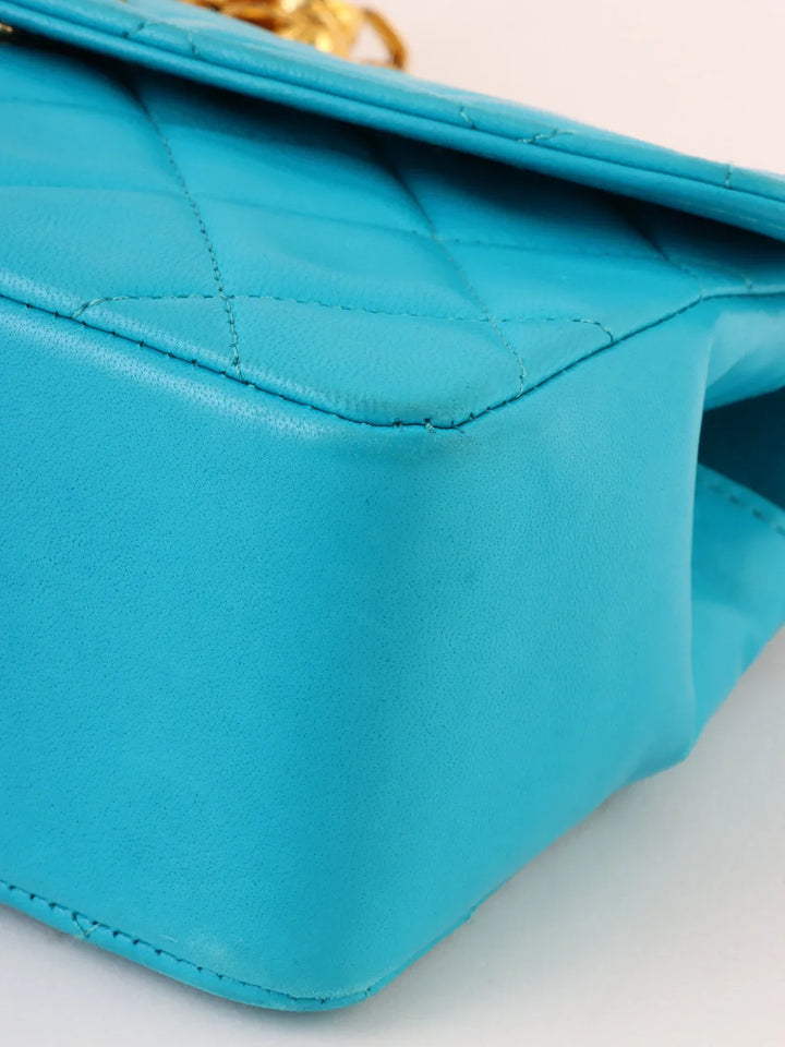 Chanel Around 1990 Made Turn-Lock Bijoux Chain Bag Turquoise Blue