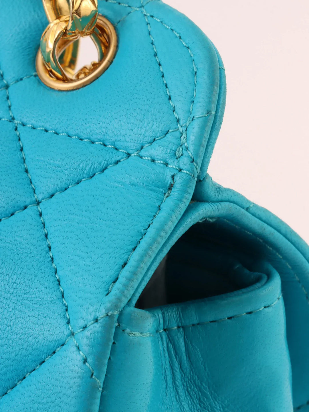 Chanel Around 1990 Made Turn-Lock Bijoux Chain Bag Turquoise Blue