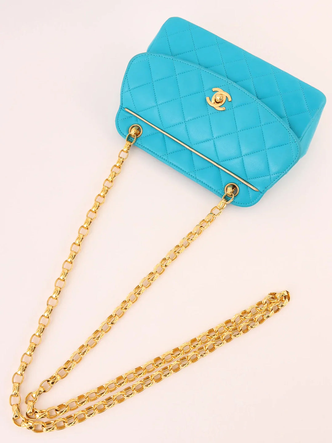 Chanel Around 1990 Made Turn-Lock Bijoux Chain Bag Turquoise Blue