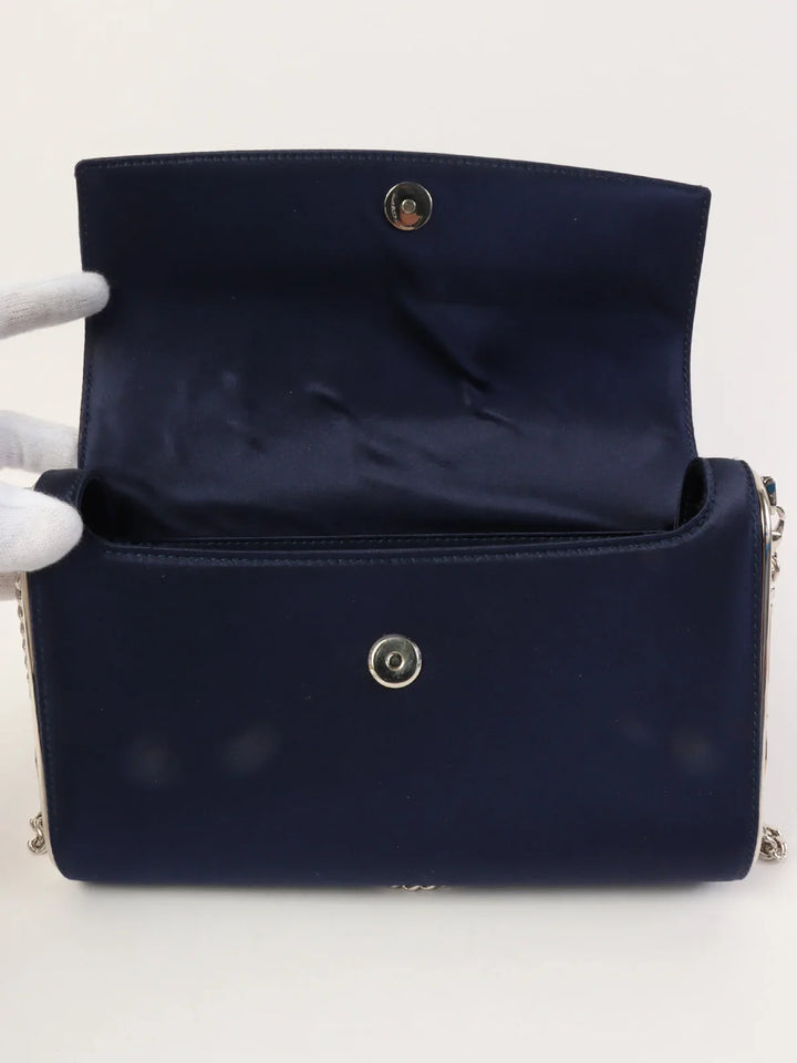 Top quality Dior Satin Side Logo Plate Chain Bag Navy