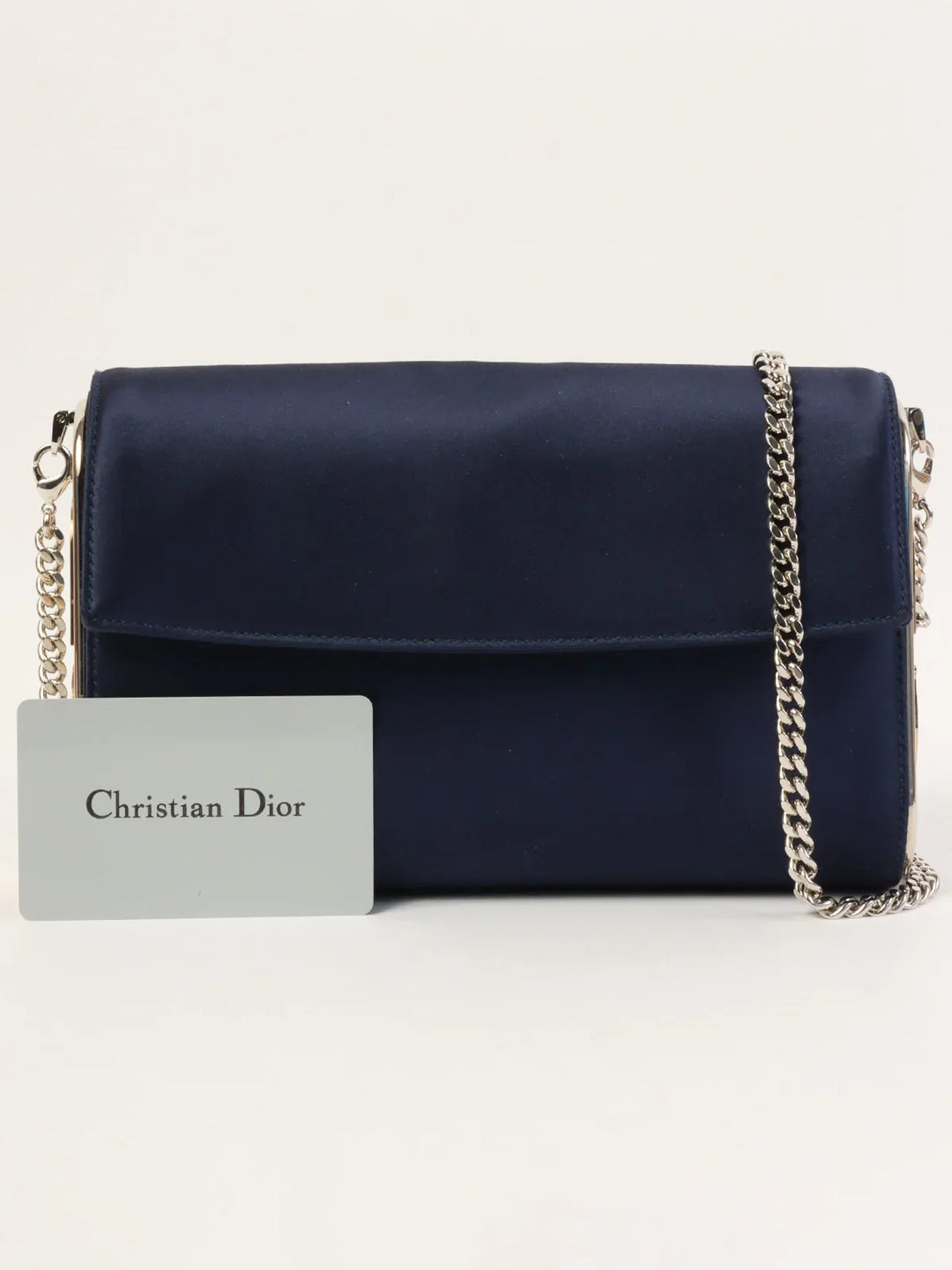 Top quality Dior Satin Side Logo Plate Chain Bag Navy