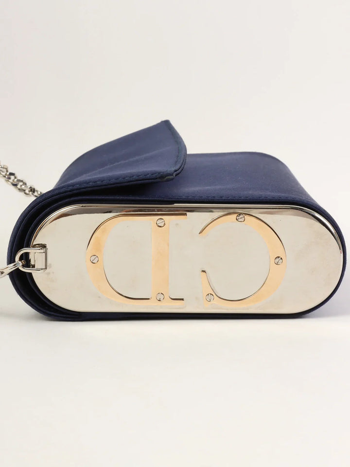 Top quality Dior Satin Side Logo Plate Chain Bag Navy