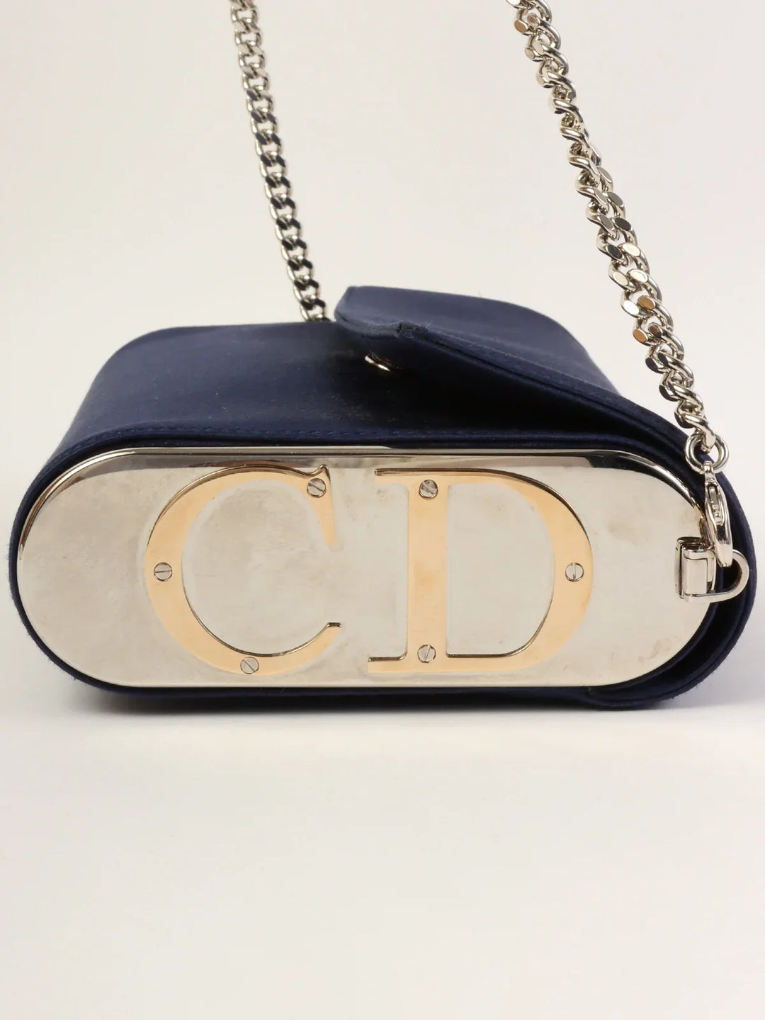 Top quality Dior Satin Side Logo Plate Chain Bag Navy