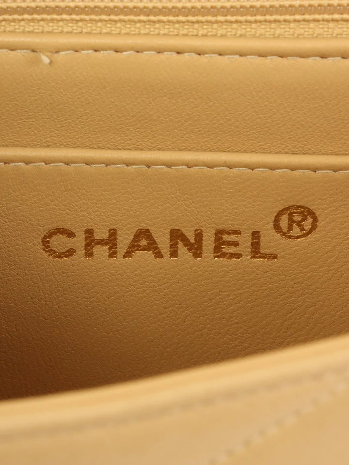 Chanel Around 1995 Made Chevron Stitch V New Turn-Lock Chain Bag Beige