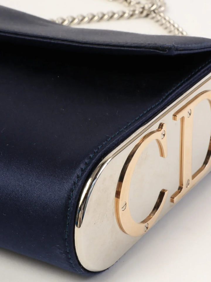 Top quality Dior Satin Side Logo Plate Chain Bag Navy