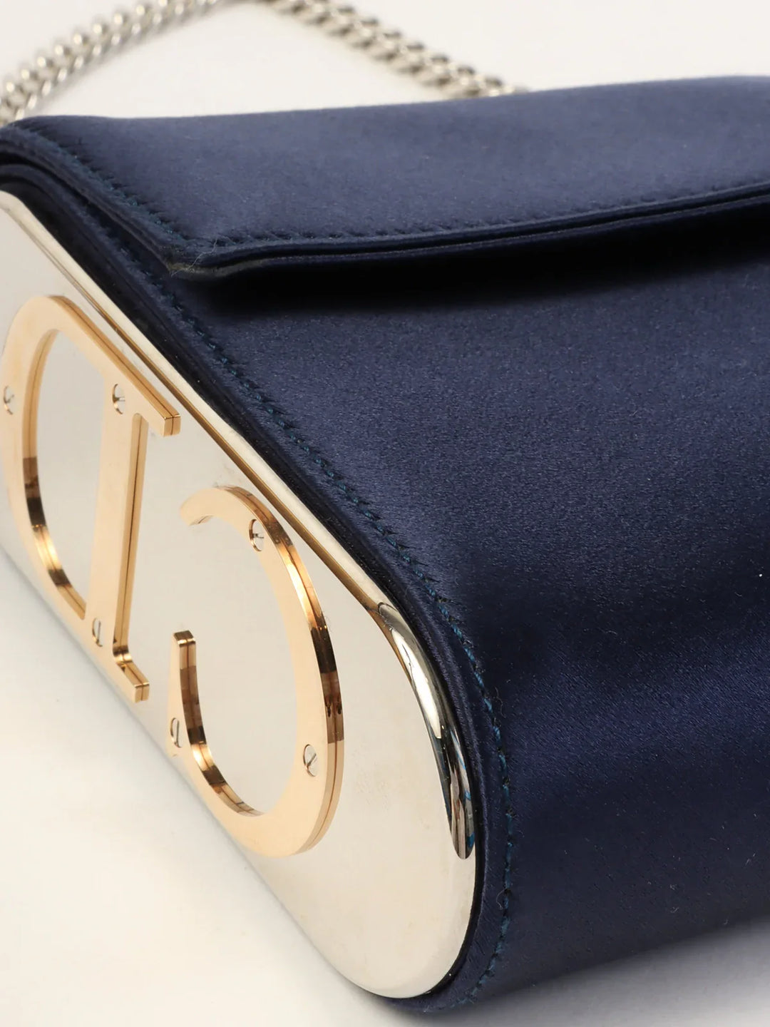 Top quality Dior Satin Side Logo Plate Chain Bag Navy