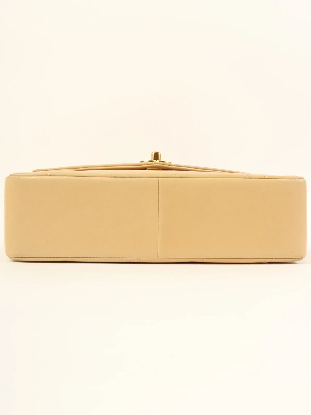 Chanel Around 1995 Made Chevron Stitch V New Turn-Lock Chain Bag Beige