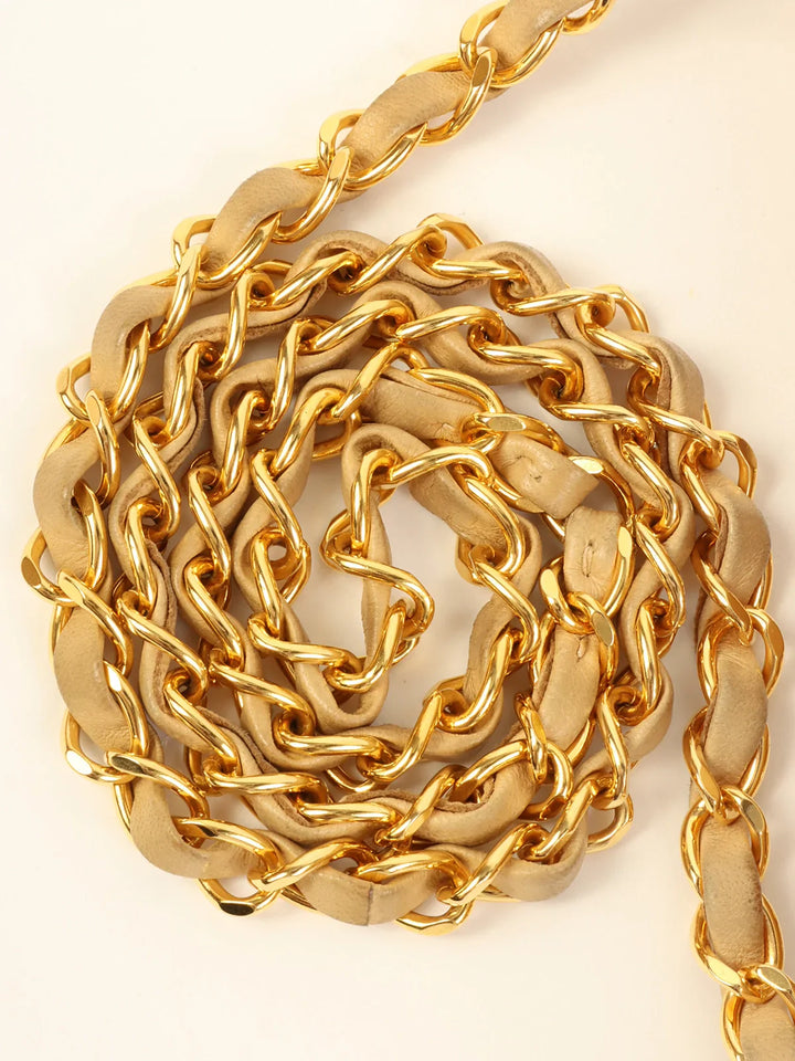 Chanel Around 1995 Made Chevron Stitch V New Turn-Lock Chain Bag Beige