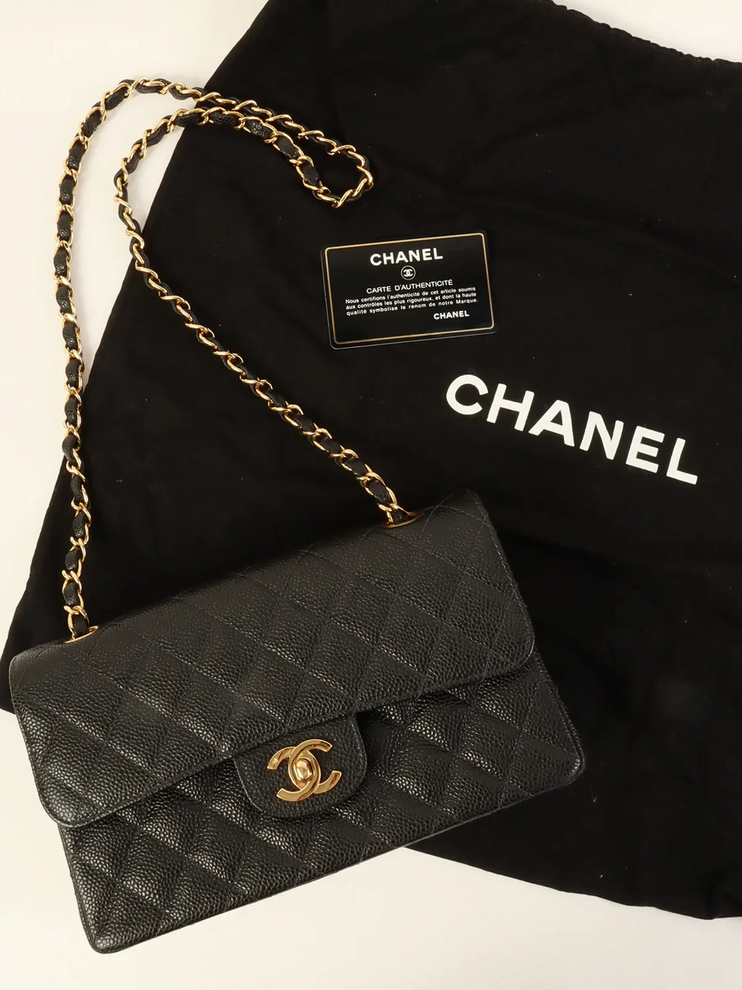 Chanel Around 2003 Made Caviar Skin Classic New Chain Bag 23Cm Black