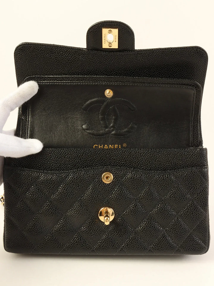 Chanel Around 2003 Made Caviar Skin Classic New Chain Bag 23Cm Black