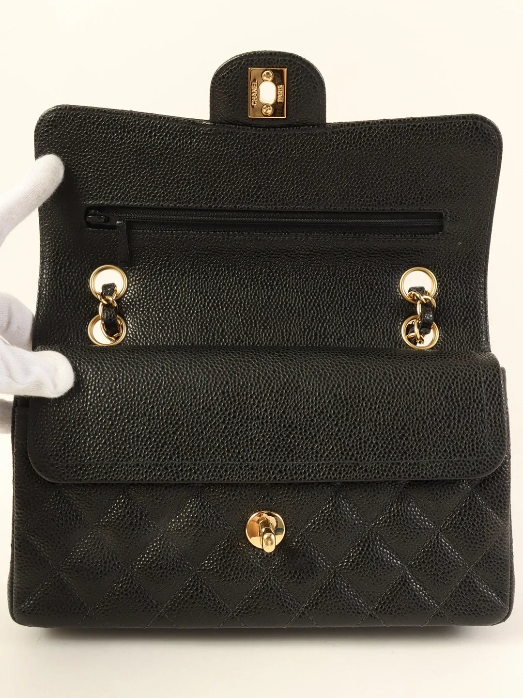 Chanel Around 2003 Made Caviar Skin Classic New Chain Bag 23Cm Black