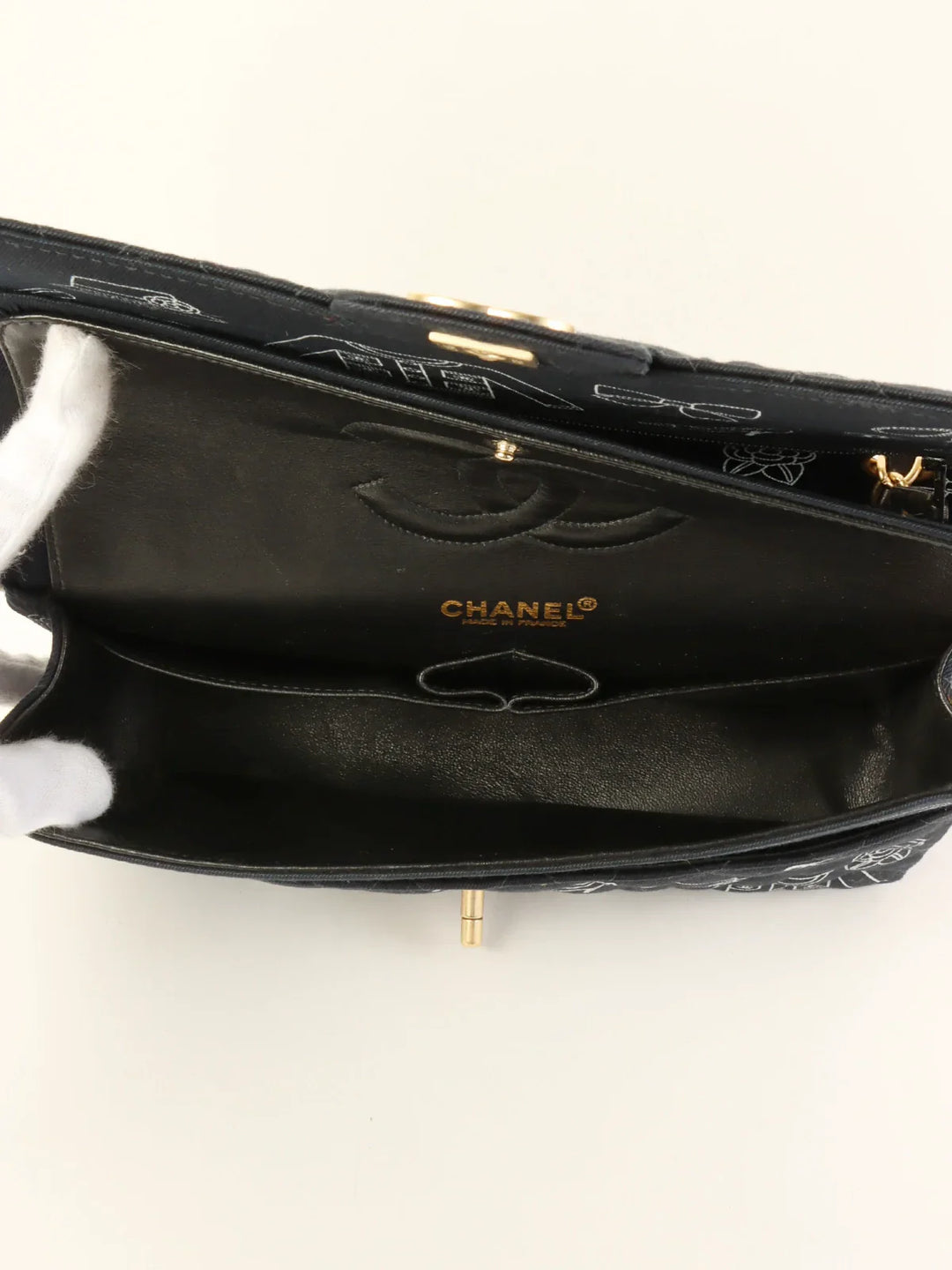 Chanel Around 2001 Made Canvas Cc Mark Multi Print Classic New Chain Bag 25Cm Navy