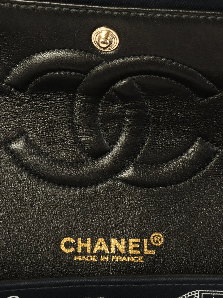 Chanel Around 2001 Made Canvas Cc Mark Multi Print Classic New Chain Bag 25Cm Navy