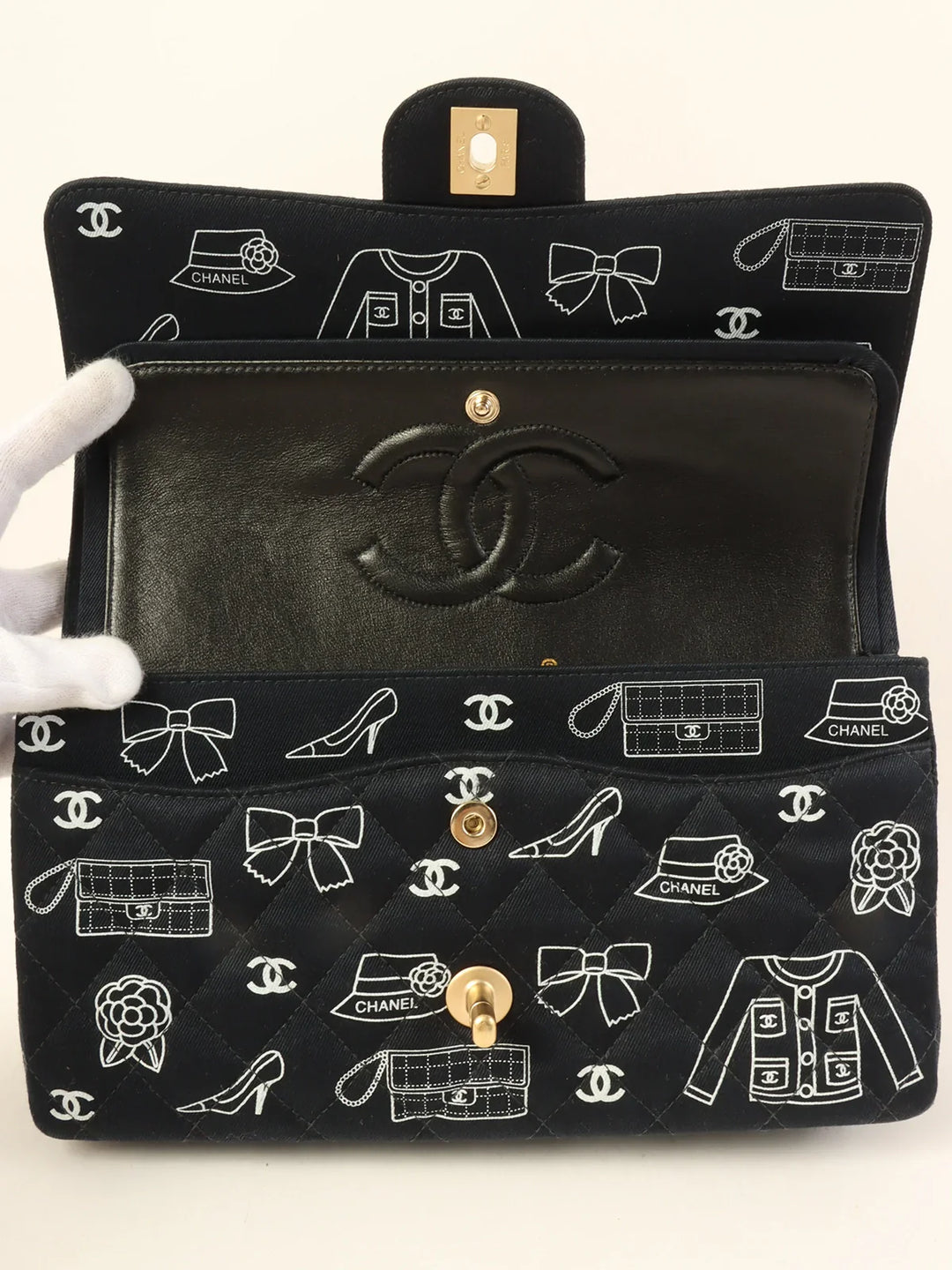Chanel Around 2001 Made Canvas Cc Mark Multi Print Classic New Chain Bag 25Cm Navy