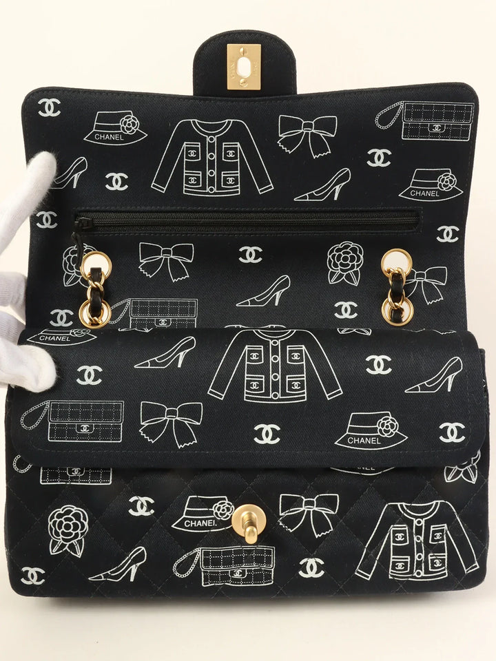 Chanel Around 2001 Made Canvas Cc Mark Multi Print Classic New Chain Bag 25Cm Navy