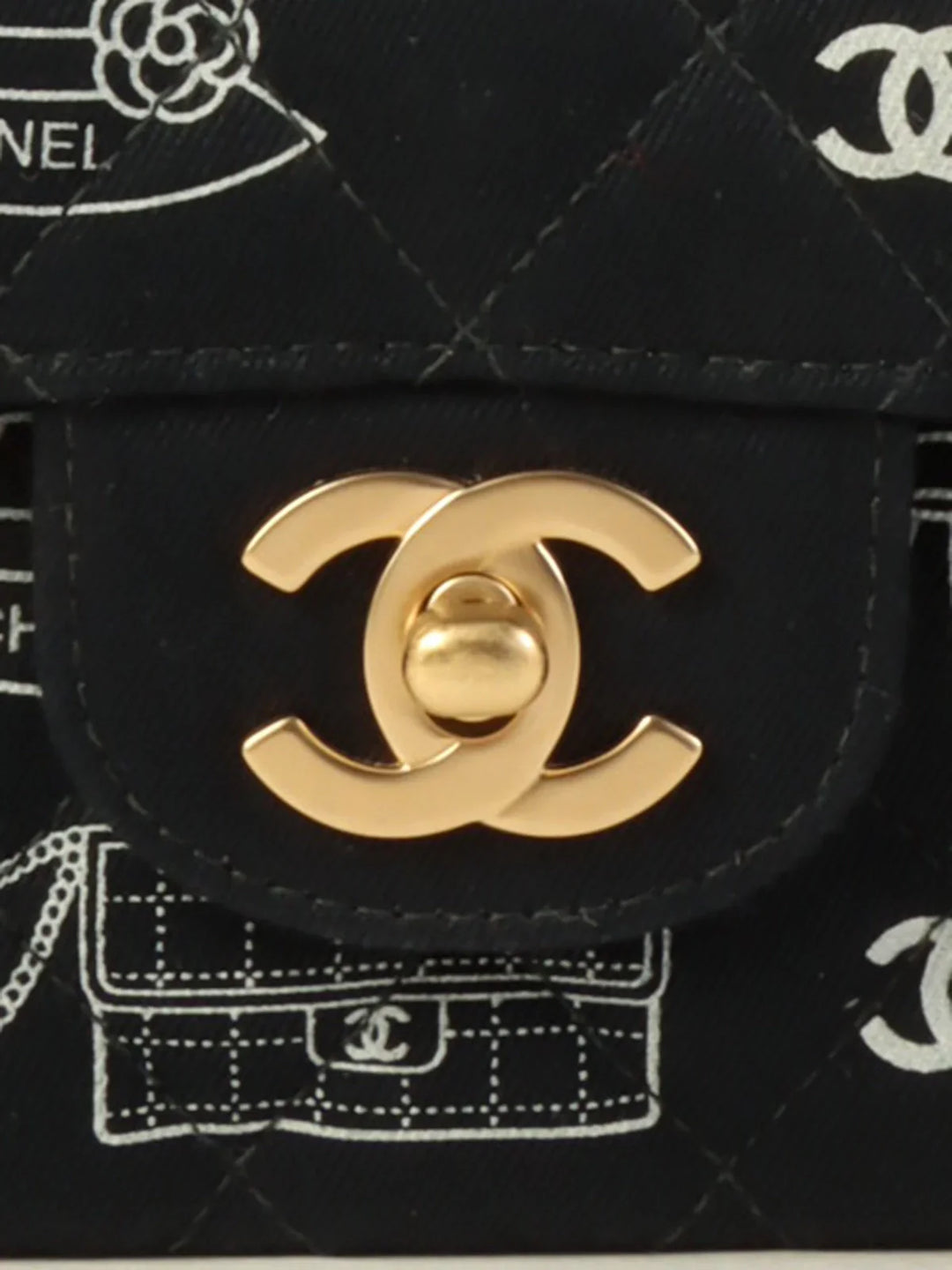 Chanel Around 2001 Made Canvas Cc Mark Multi Print Classic New Chain Bag 25Cm Navy