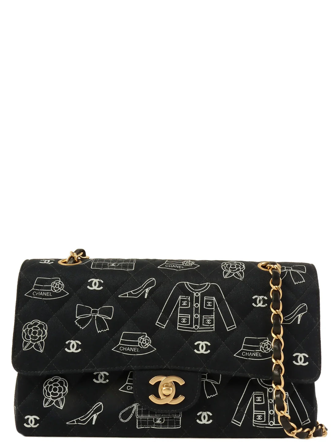 Chanel Around 2001 Made Canvas Cc Mark Multi Print Classic New Chain Bag 25Cm Navy