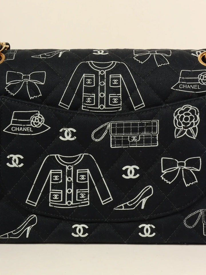 Chanel Around 2001 Made Canvas Cc Mark Multi Print Classic New Chain Bag 25Cm Navy
