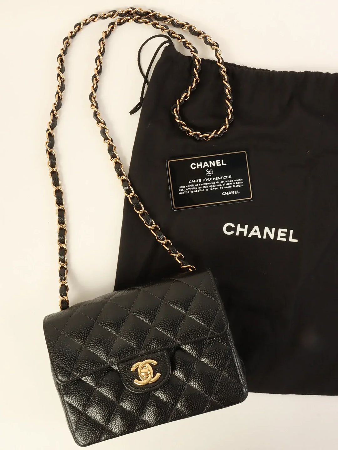 Chanel Around 2003 Made Caviar Skin Classic New Chain Bag Mini Black