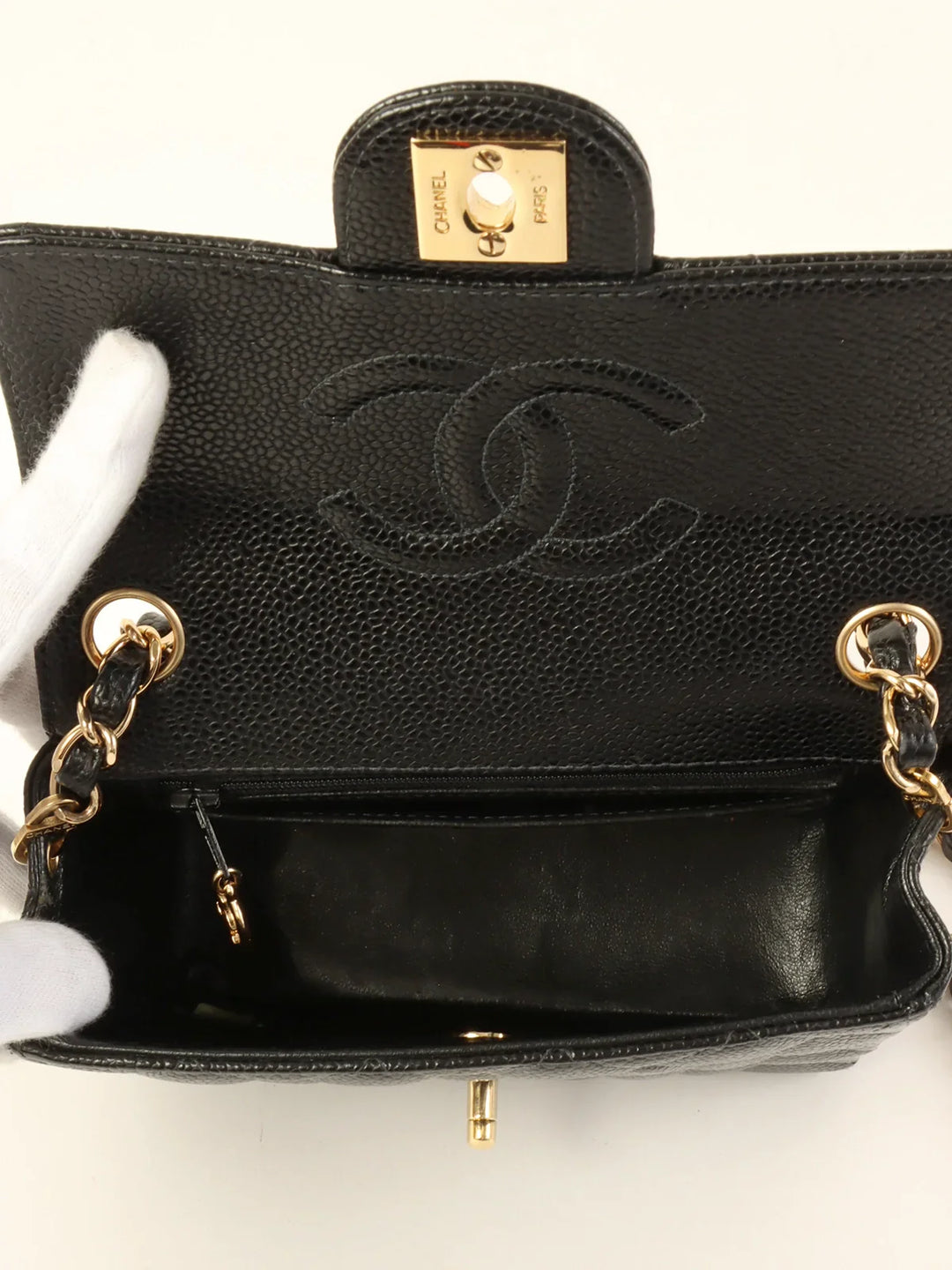 Chanel Around 2003 Made Caviar Skin Classic New Chain Bag Mini Black