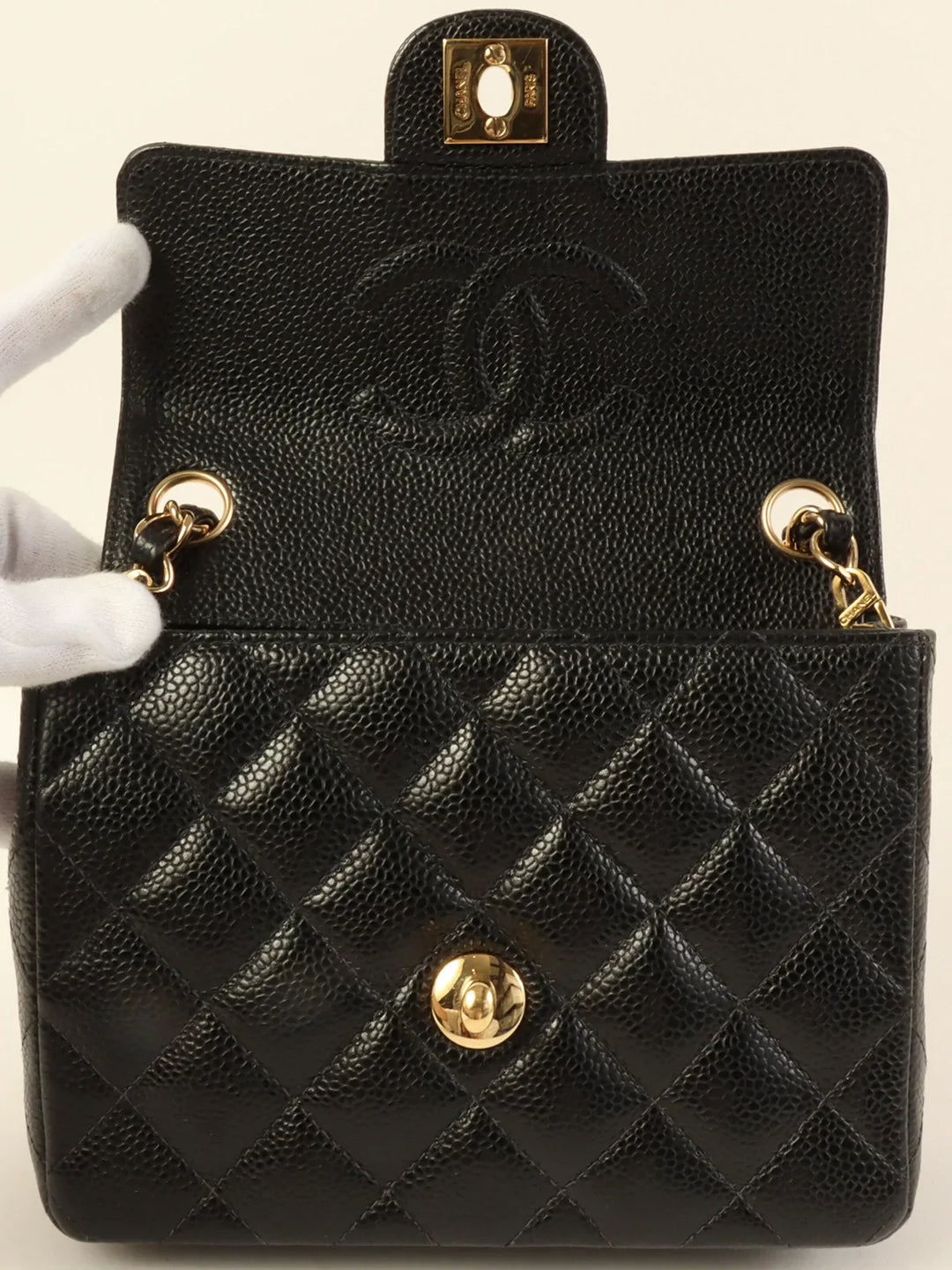 Chanel Around 2003 Made Caviar Skin Classic New Chain Bag Mini Black