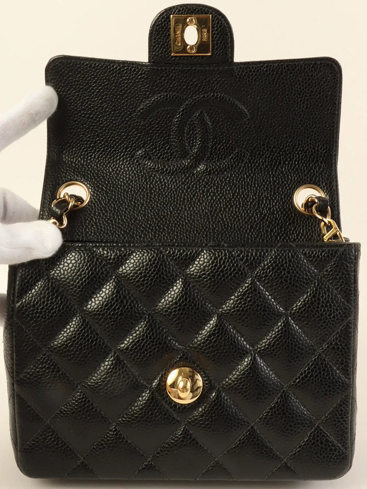 Chanel Around 2003 Made Caviar Skin Classic New Chain Bag Mini Black