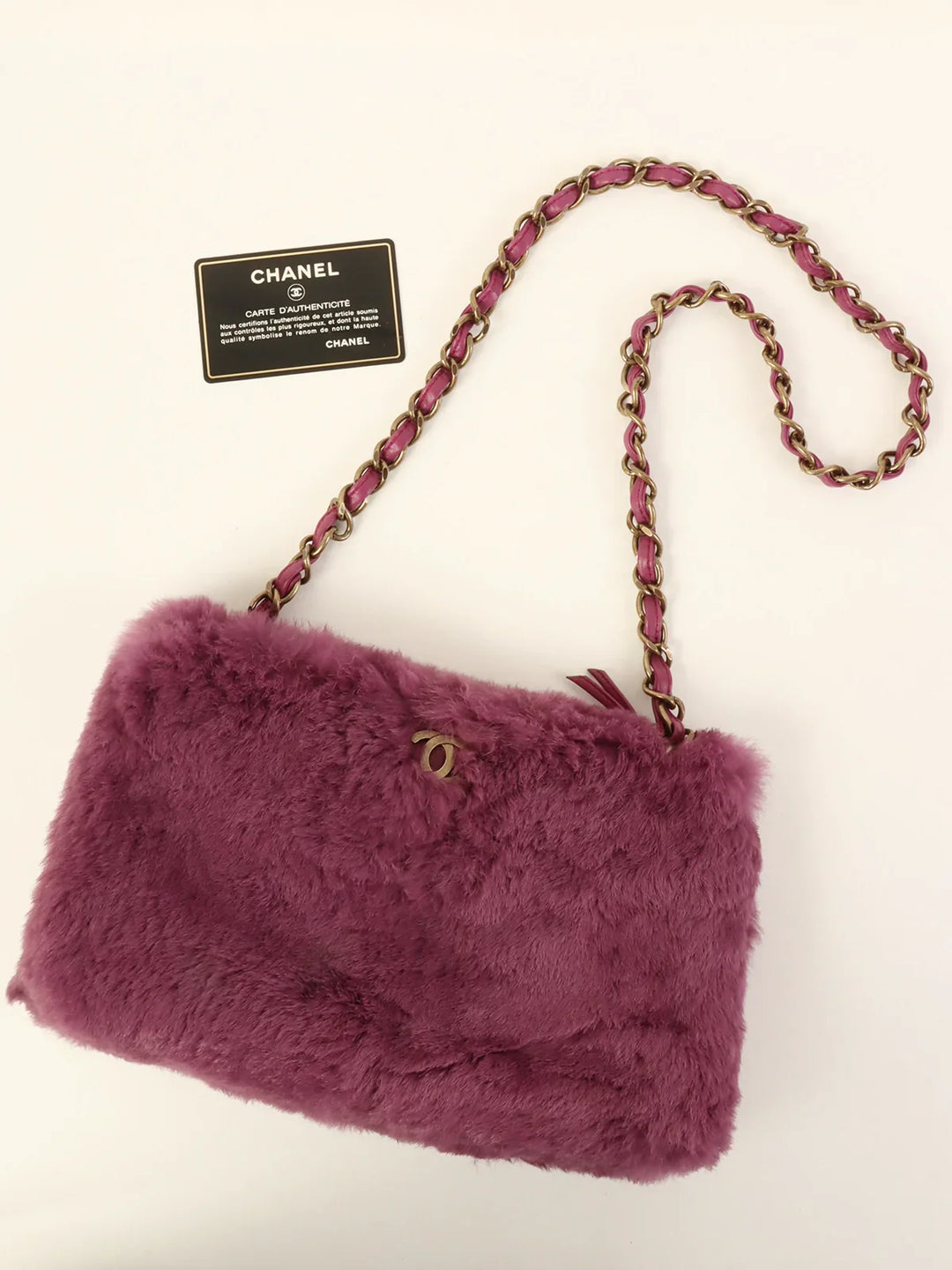 Chanel Around 2000 Made Fur Cc Mark Plate Chain Shoulder Bag Purple