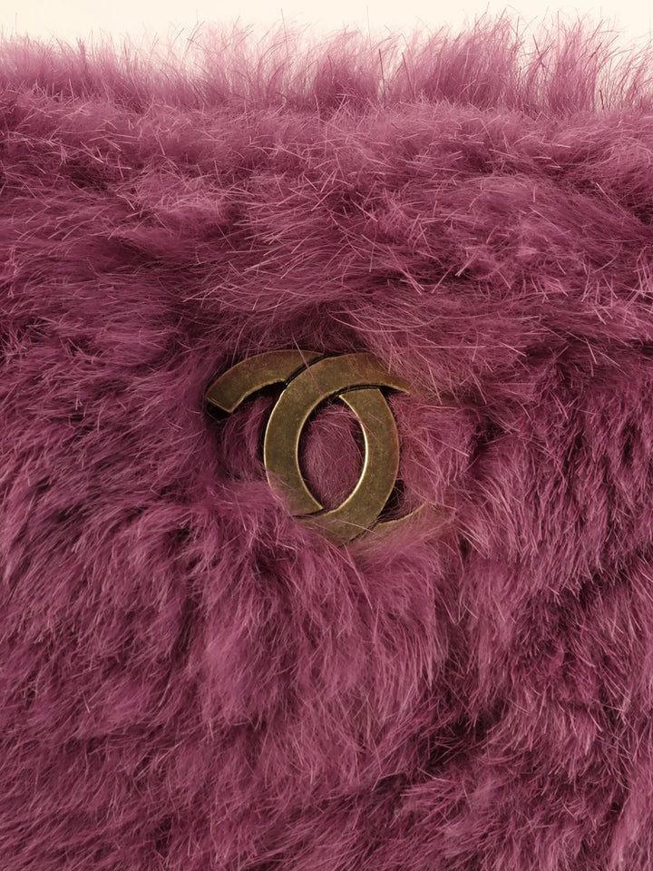 Chanel Around 2000 Made Fur Cc Mark Plate Chain Shoulder Bag Purple