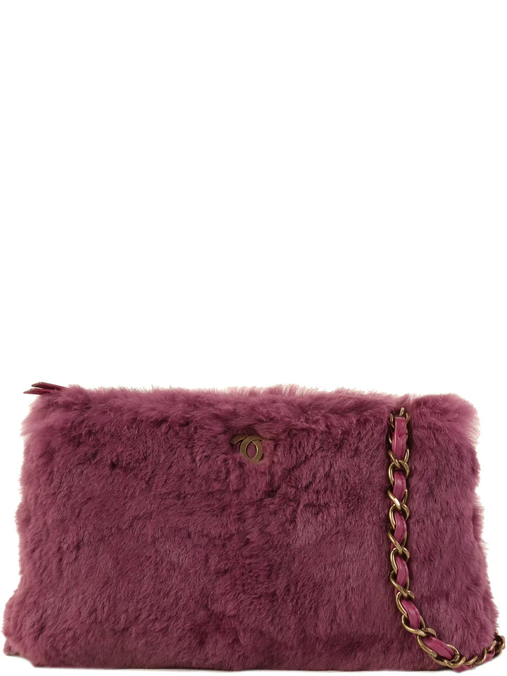 Chanel Around 2000 Made Fur Cc Mark Plate Chain Shoulder Bag Purple