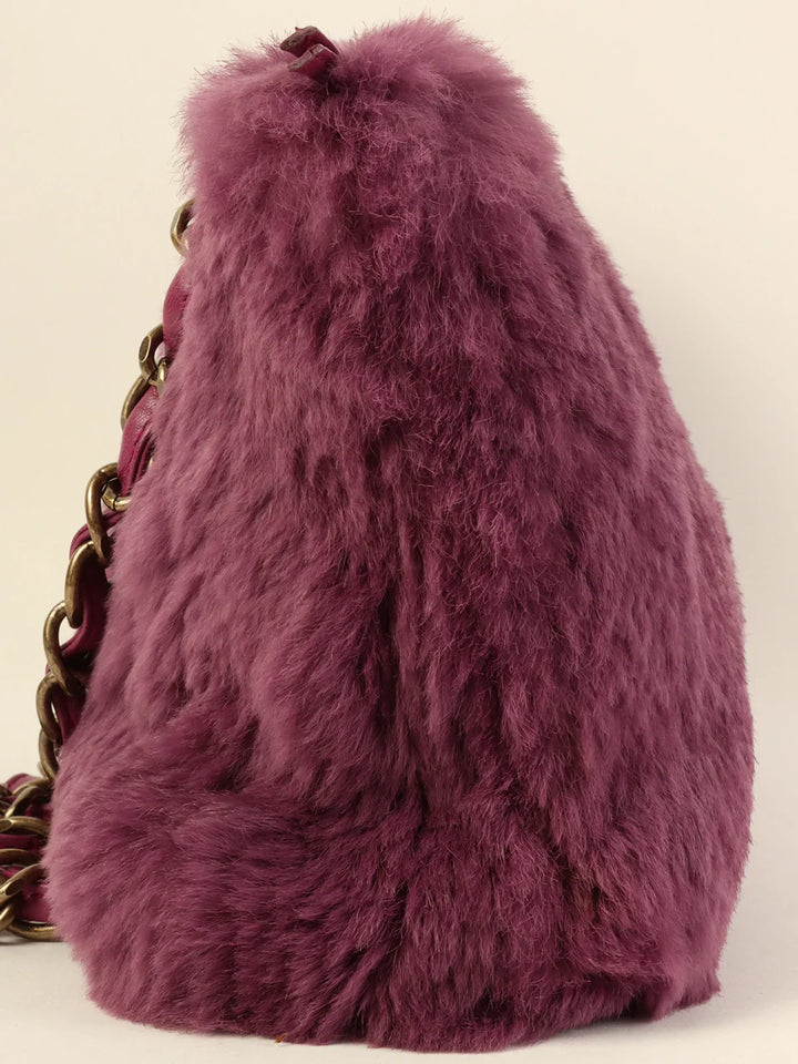 Chanel Around 2000 Made Fur Cc Mark Plate Chain Shoulder Bag Purple