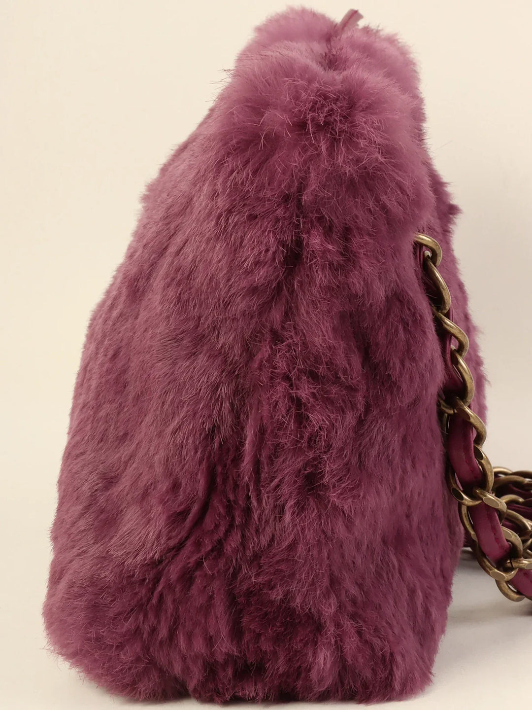 Chanel Around 2000 Made Fur Cc Mark Plate Chain Shoulder Bag Purple