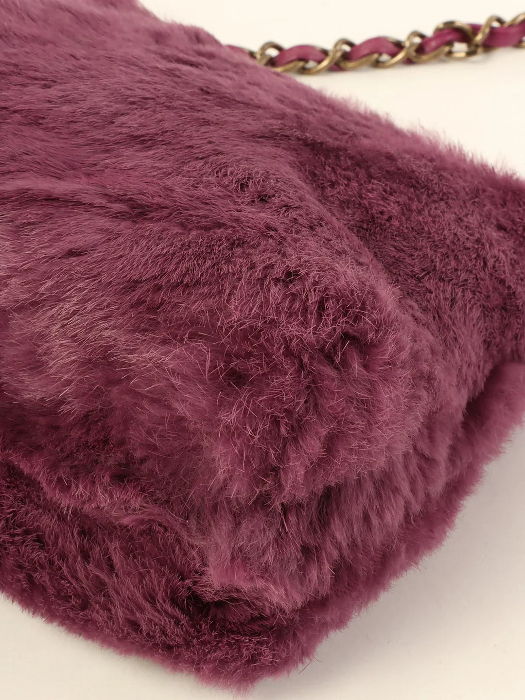 Chanel Around 2000 Made Fur Cc Mark Plate Chain Shoulder Bag Purple