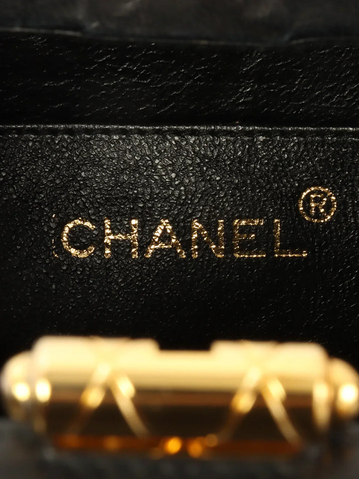 Chanel Around 1990 Made Cc Mark Stitch Metal Clasp Box Shouder Bag Black