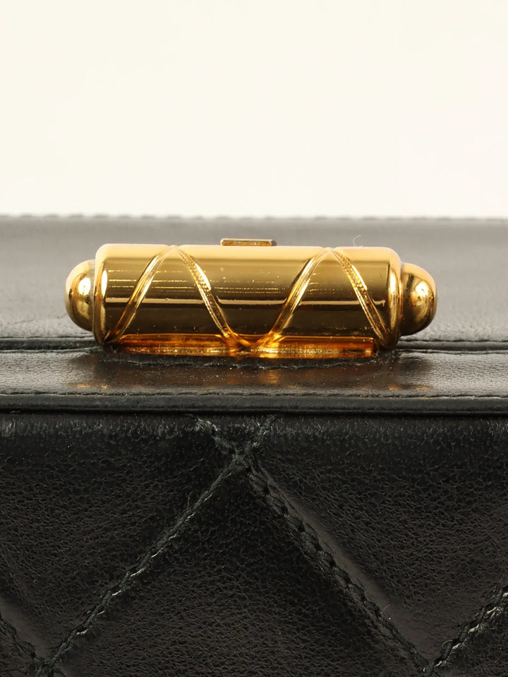 Chanel Around 1990 Made Cc Mark Stitch Metal Clasp Box Shouder Bag Black