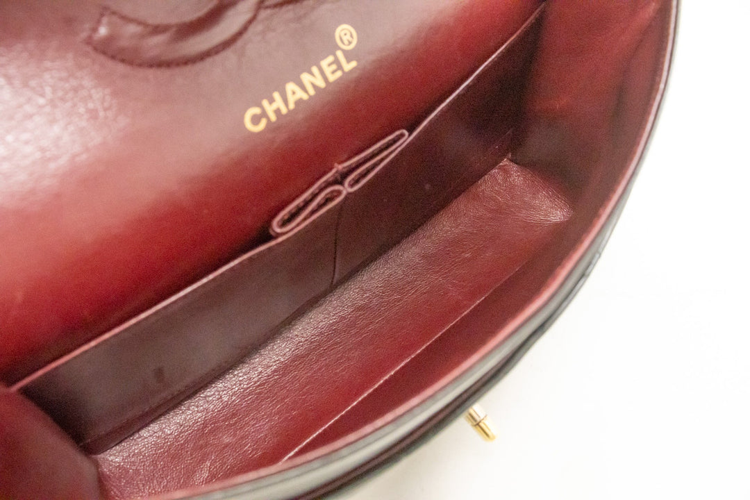 Chanel Classic Double New 10" Chain Shoulder Bag Black Lambskin