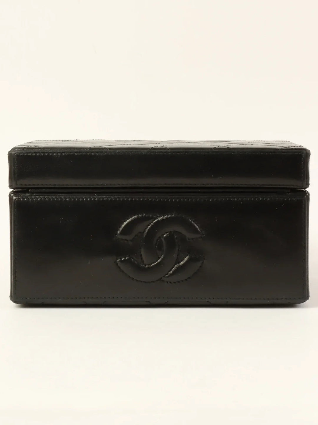 Chanel Around 1990 Made Cc Mark Stitch Metal Clasp Box Shouder Bag Black