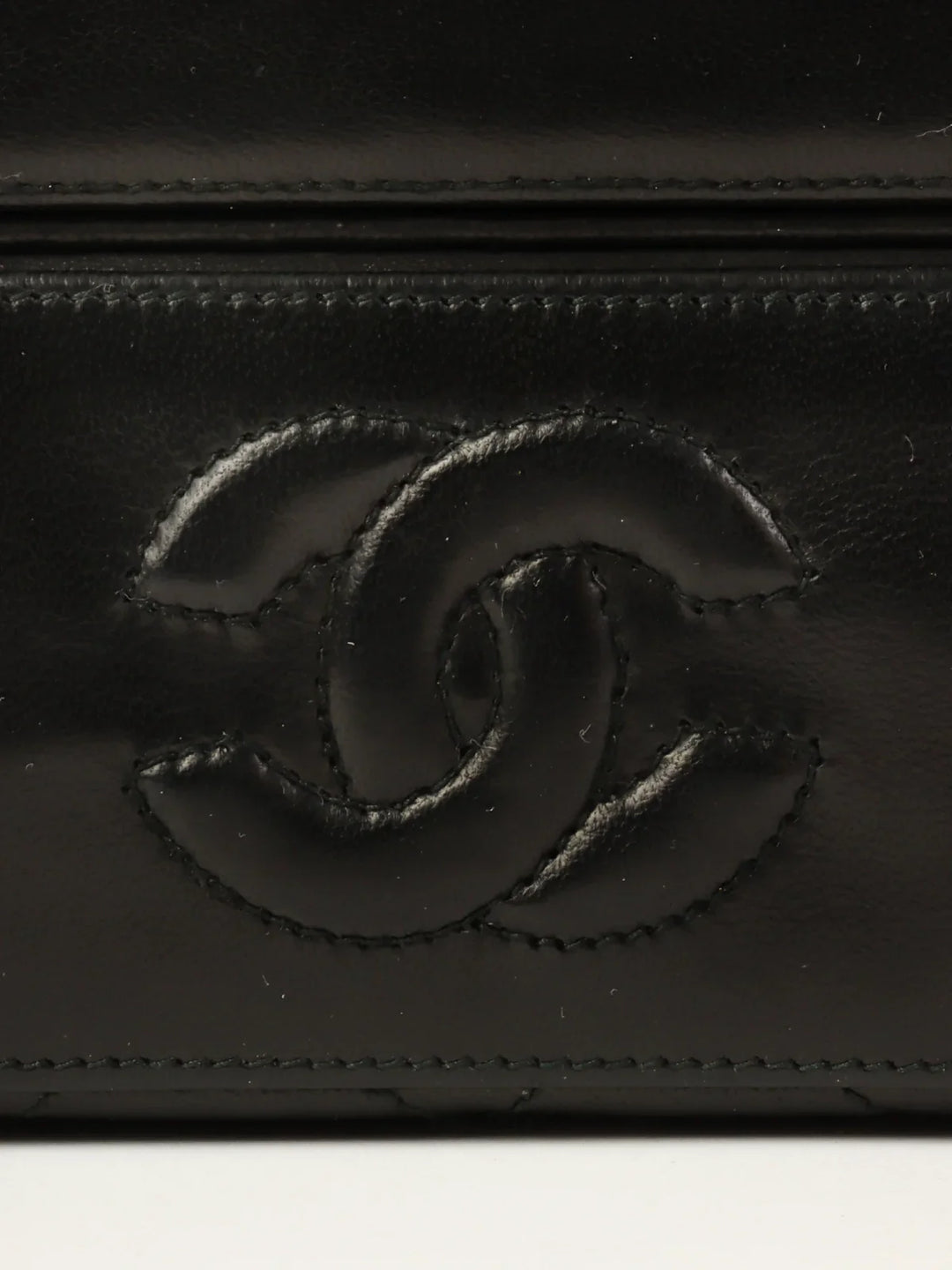 Chanel Around 1990 Made Cc Mark Stitch Metal Clasp Box Shouder Bag Black