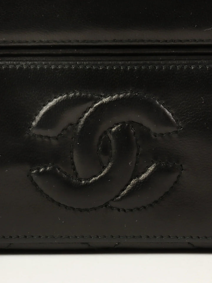 Chanel Around 1990 Made Cc Mark Stitch Metal Clasp Box Shouder Bag Black