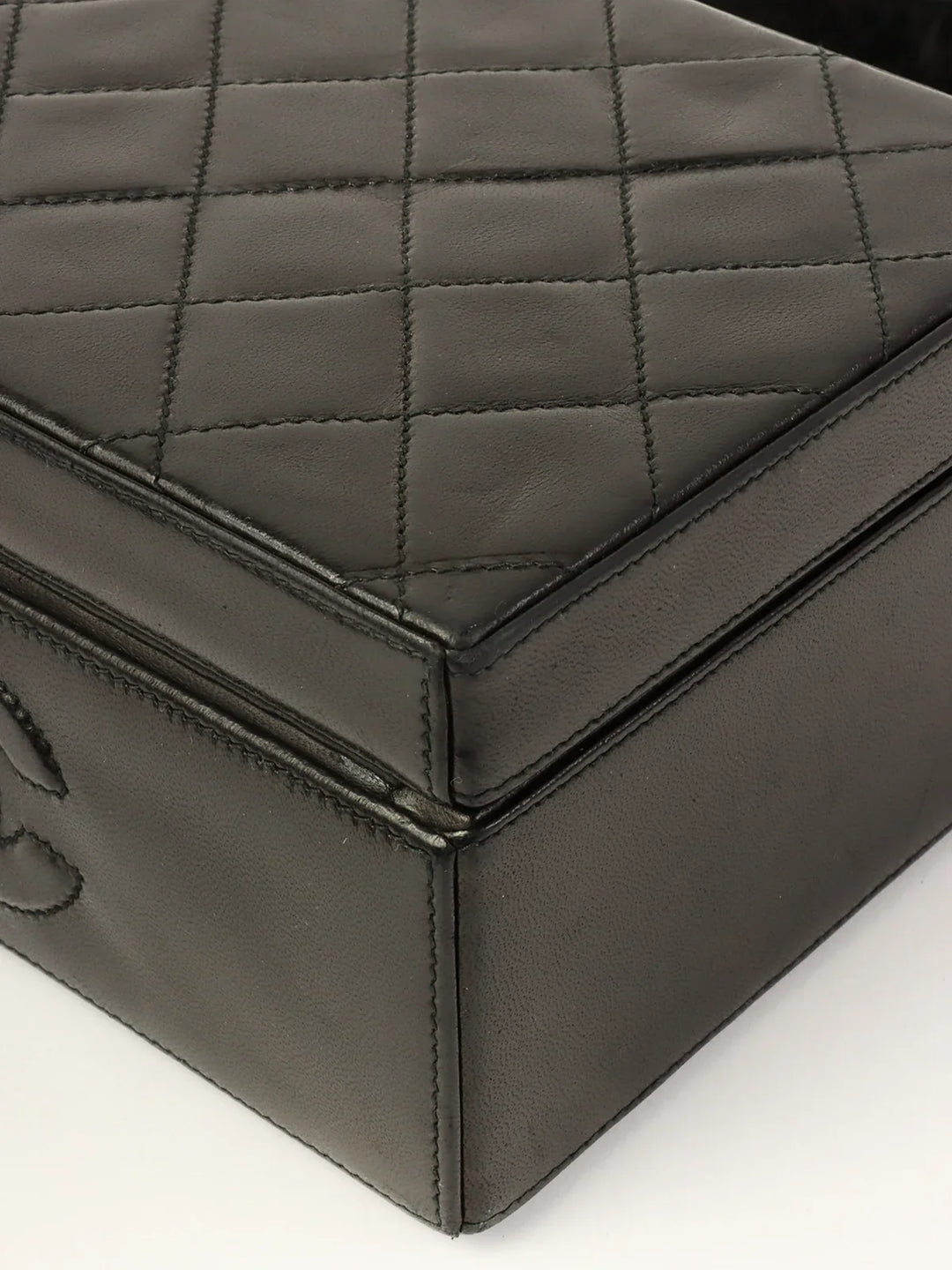 Chanel Around 1990 Made Cc Mark Stitch Metal Clasp Box Shouder Bag Black