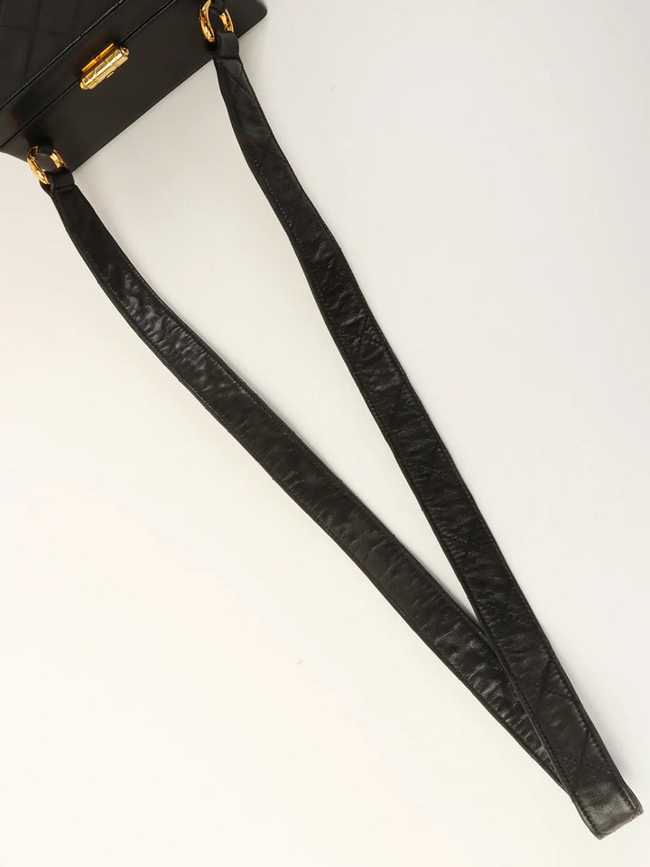 Chanel Around 1990 Made Cc Mark Stitch Metal Clasp Box Shouder Bag Black