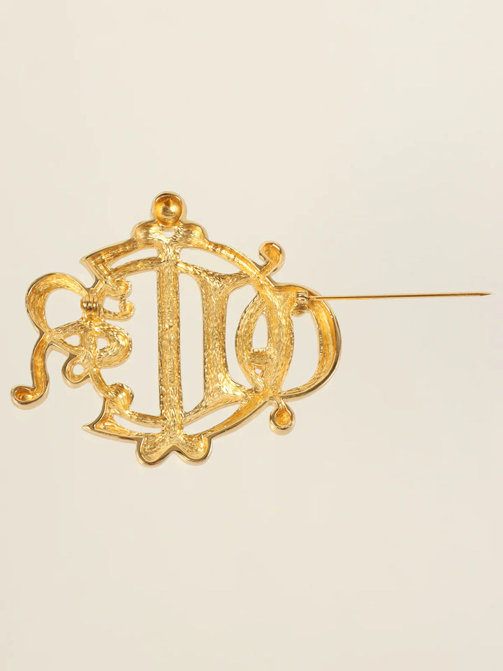 Dior Emblem Motif Brooch Gold