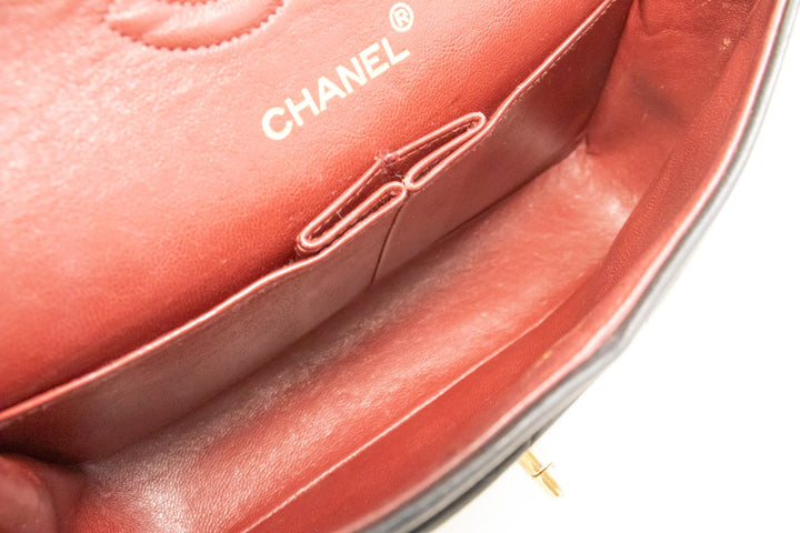 Chanel Classic Double New 9" Chain Shoulder Bag Black Lambskin