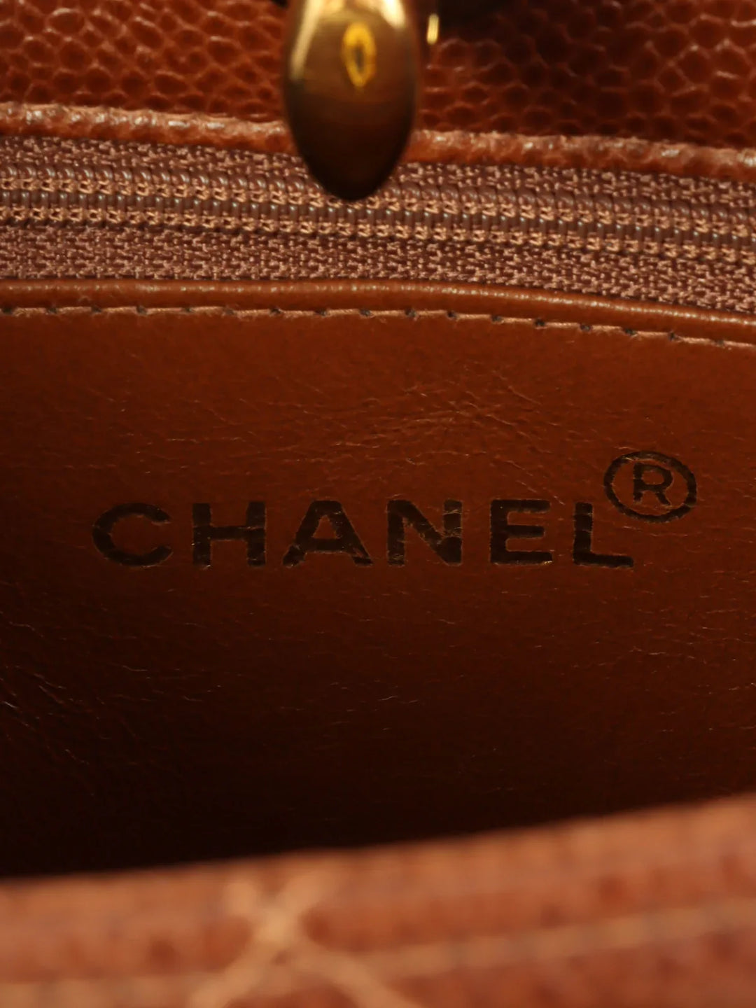 Chanel Around 1995 Made Caviar Skin Turn-Lock Chain Tote Bag Brown