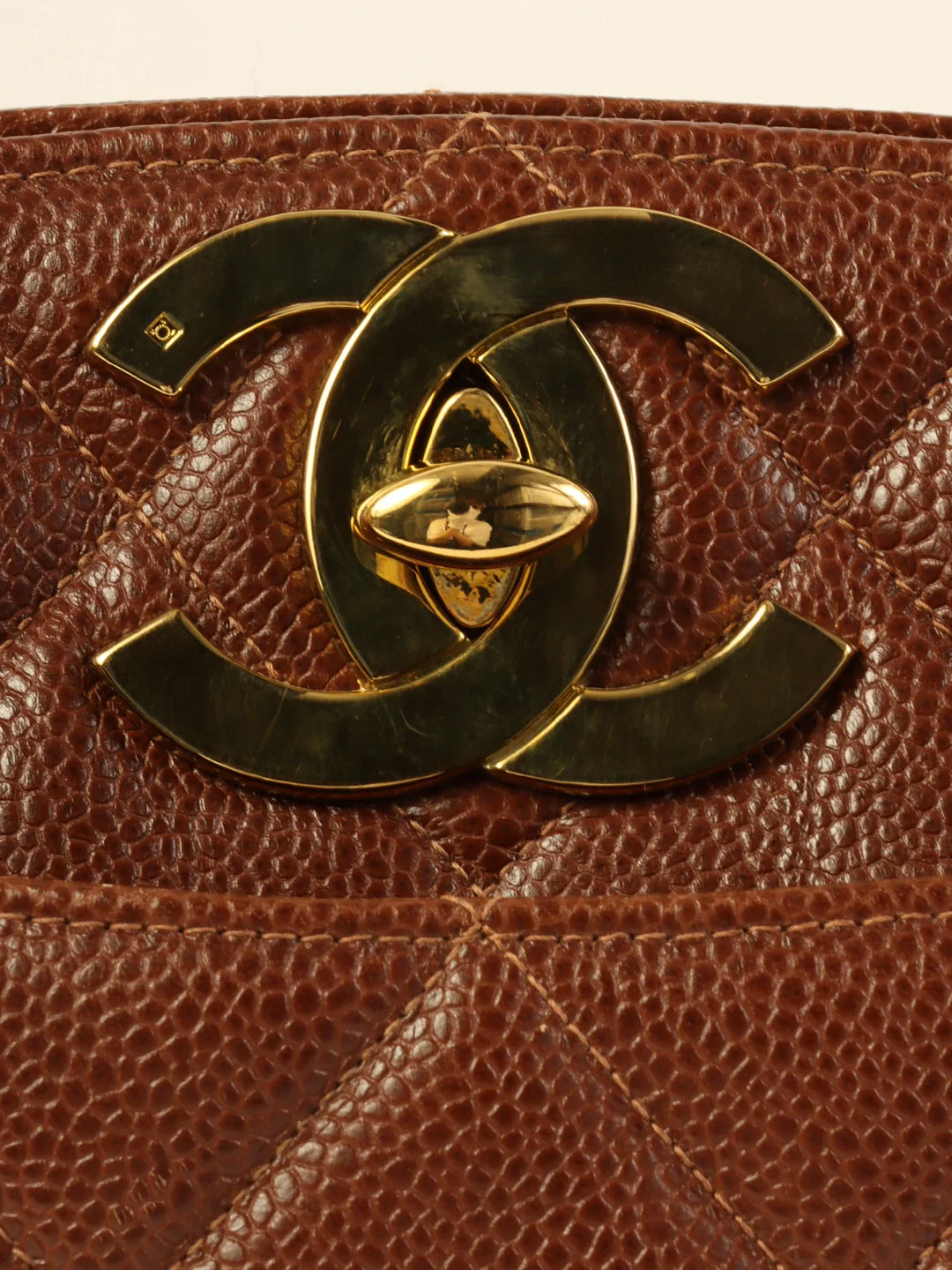 Chanel Around 1995 Made Caviar Skin Turn-Lock Chain Tote Bag Brown