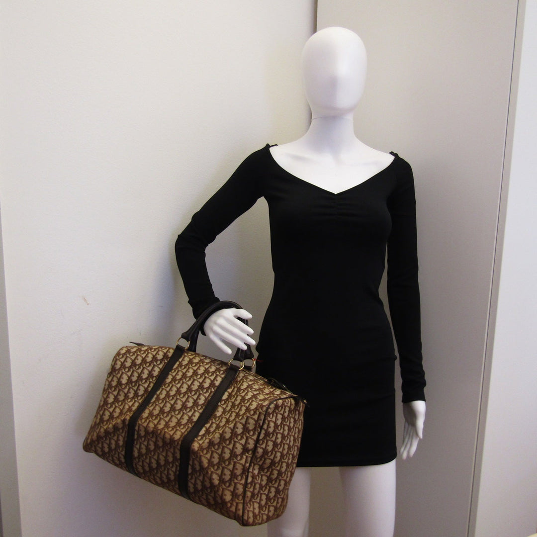 CHRISTIAN Top quality Dior Bowling Handbag in Beige Fabric