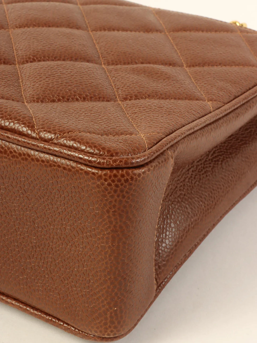 Chanel Around 1995 Made Caviar Skin Turn-Lock Chain Tote Bag Brown