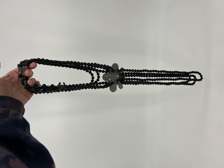 Chanel Black Beaded Multi Strand Emblem Necklace